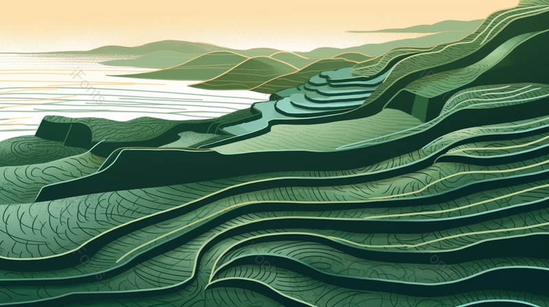 文艺风乡村山间梯田插画背景图片,插画/手绘图,插画/手绘图库,插画/手绘图下载,插画/手绘